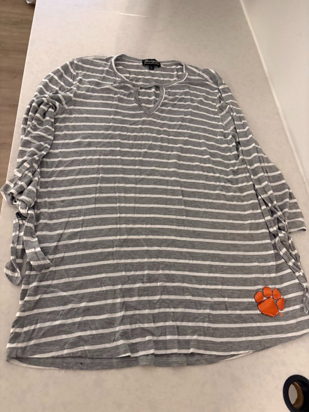 Clemson Tigers Gray Striped Tunic Top Large Gameday Couture Long Sleeve Keyhole
